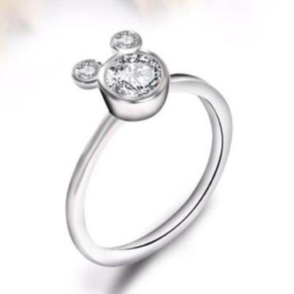 Mickey Mouse Icon Ears Ring Silver Size 6 7 Silver Plated Cubic Zirconia - Picture 2 of 6